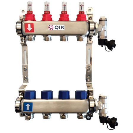 Rozdzielacz do ogrzewania podłogowego QIK BASIC II 12-obieg. inox GW 1'' x GZ 3/4'' + przepływomierz