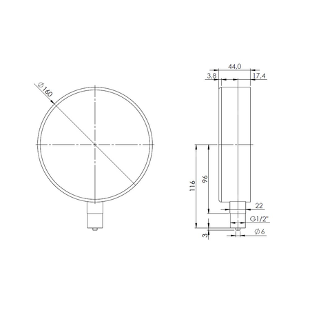 Ciśnieniomierz różnicowy AFRISO KP D401 0/250 mbar mosiądz G1/2B radialne fi 160, kl. 1.6%