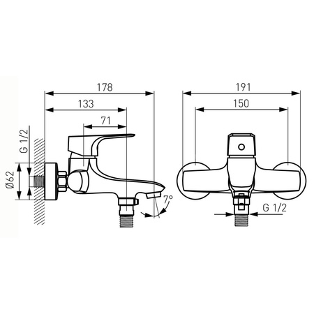 Bateria wannowa ścienna FERRO TIGA VERDELINE, kolor chrom