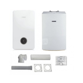 Pakiet - Kocioł gazowy jednofunkcyjny BOSCH TERMOTECHNIKA CONDENS GC2300iW15P kondensacyjny wiszący 16.1 kW+ Zestaw powietrzno-spalinowy2581 (do szachtu) + Czujnik c.w.u. + RegulatorCW400 + Zasobnik c.w.uWST120-5O