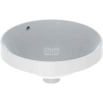 Umywalka GEBERIT Variform okrągła, biała, 400mm, bez otworu na baterię, wpuszczana w blat, z odpływem przelewowym, bez półki