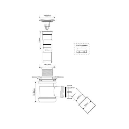 Syfon brodzikowy "klik-klak" z odejściem 40/50mm czyszczony od góry ,pokrywa mosiądz CHROM 70mm
