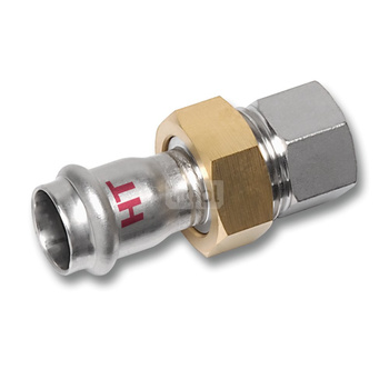 Śrubunek SANHA NiroSan Press Industry z uszczelką i nakrętką z mosiądzu trzyczęściowy, stal nierdzewna, 28 mm x 3/4'' (zw x GW)