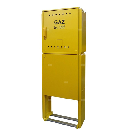 Skrzynka gazowa 600x600x250 wolnostojąca z laminatu + postument + monozłącze, RAL 1021 żółta, PSG, średnie ciśnienie