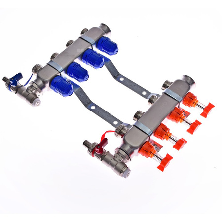 Rozdzielacz do ogrzewania podłogowego QIK Optimo BASIC III - RNZT-2-50 2-obieg. inox GW 1'' x GZ 3/4'' + przepływomierz