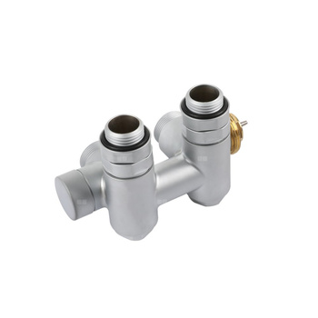 Zawór termostatyczny kątowy 50 oś zintegrowany z trójnikiem CYLINDER, Lewy, GZ 1/2"-GW 1/2"-GZ 24-19, satyna (V1151-01RDX)