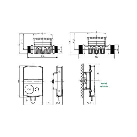 Ciepłomierz T350B, qp 2,5 m3/h - zasilanie