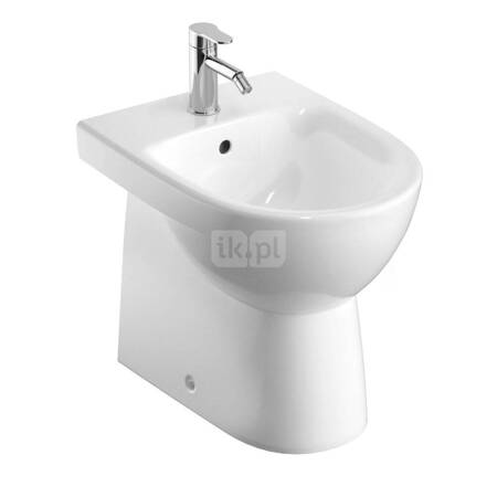 Geberit Selnova Compact Bidet stojący przylegający do ściany, B35.5cm, H40cm, T48cm, krótki, częściowo ukryte mocowania, z przelewem, z otworem na baterię