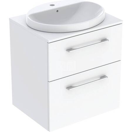 Geberit Selnova Square Zestaw szafki z blatem pod umywalkę, B59.1cm, H70.3cm, T50.2cm, z dwiema szufladami, biały, z umywalką wpuszczaną w blat, z przelewem, z otworem na baterię 