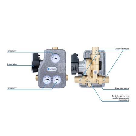 Grupa pompowa AFRISO RTA 45 GW 1'' x 1'', z zaworem termostatycznym, z izolacją