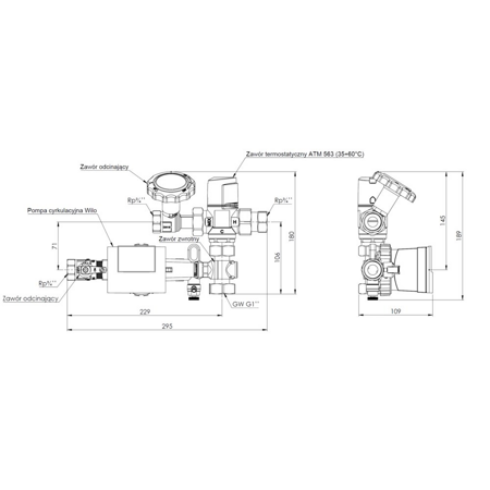 Grupa pompowa AFRISO WZS 75 GW 1'' x 3/4'', z zaworem mieszającym Kvs2.5, z zaworem termostatycznym, z izolacją