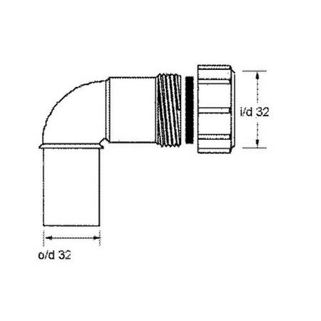 Kolanko 90 nakrętno-proste 32x32mm