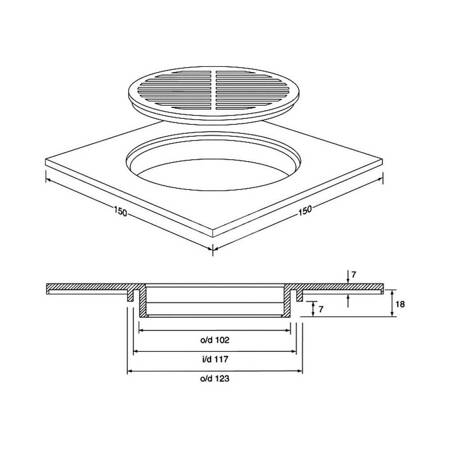 Kratka podłogowa wykonana z ABS 150x150mm