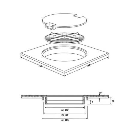 Kratka podłogowa wykonana z ABS 150x150mm