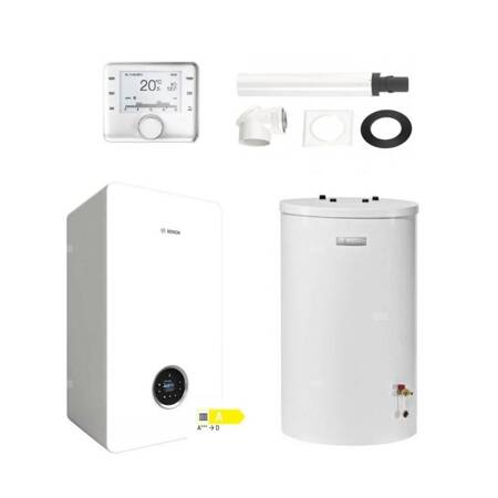 Pakiet - Kocioł gazowy jednofunkcyjny BOSCH TERMOTECHNIKA CONDENS GC5700iW15P kondensacyjny wiszący 16,1 kW+ Zestaw powietrzno-spalinowy 2574 (poziomy) + Regulator CW400 + Zasobnik c.w.u WST120-5O