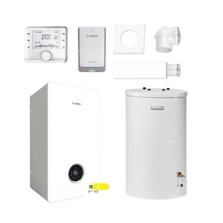 Pakiet - Kocioł gazowy jednofunkcyjny BOSCH TERMOTECHNIKA CONDENS GC5700iW15P kondensacyjny wiszący 16,1 kW+ Zestaw powietrzno-spalinowy 2581 (do szachtu) + Czujnik c.w.u. + Regulator CW400 + Moduł sterowania K30RF + Zasobnik c.w.u WST120-5O