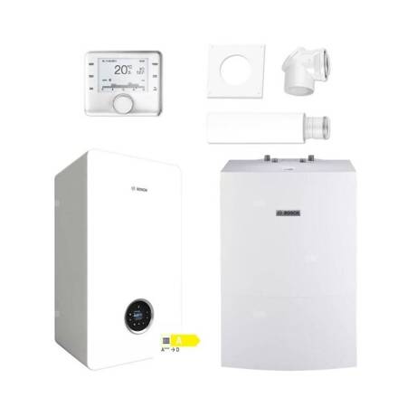 Pakiet - Kocioł gazowy jednofunkcyjny BOSCH TERMOTECHNIKA CONDENS GC5700iW24P kondensacyjny wiszący 25,2 kW+ Zestaw powietrzno-spalinowy 2581 (do szachtu) + Czujnik c.w.u. + Regulator CW400 + Zasobnik c.w.u WD160B