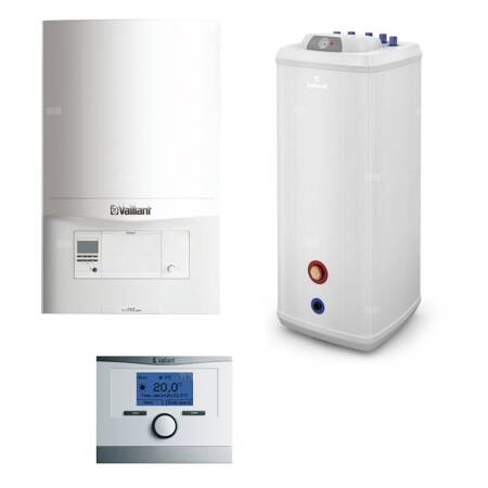 Pakiet - Kocioł gazowy jednofunkcyjny VAILLANT ecoTEC pro VC 146/5-3 kondensacyjny wiszący 5.9-15.3 kW + Czujnik c.w.u. + Regulator calorMATIC 350 + Zasobnik c.w.u Vulcan 140L stojący