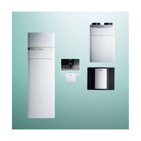 Pakiet systemowy OZE - Pompa ciepła gruntowa solanka-woda VAILLANT VWF 58/4 flexoCOMPACT 5.3 kW 400 V + Rekuperator recoVAIR VAR 360/4 + Regulator sensoCOMFORT VRC 720 + Zasobnik c.w.u. VIH RW300/3BR + Zasobnik buforowy VPS R 100/1M + Moduł kaskadowy VR 3