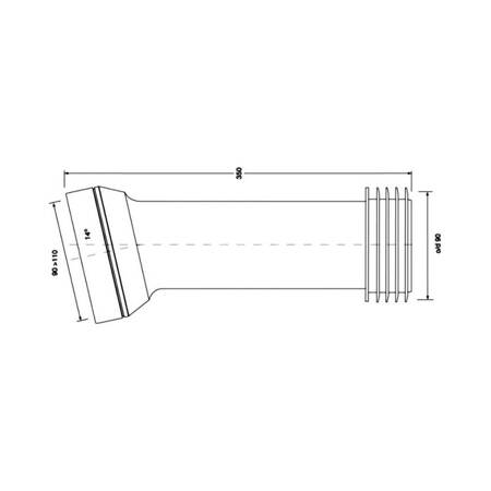 Przyłącze kanalizacyjne, długie L-260mm,wejście 90-110mm,wyjście 110mm, kąt 14