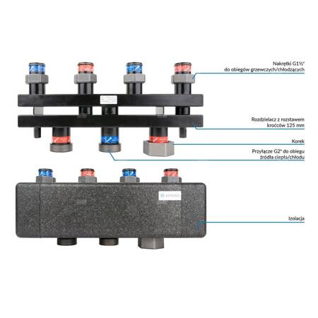 Rozdzielacz do instalacji c.o. AFRISO KSV 125-2 GZ 2'', 2-obieg. Nakrętka 1 1/2'', max. 160 kW