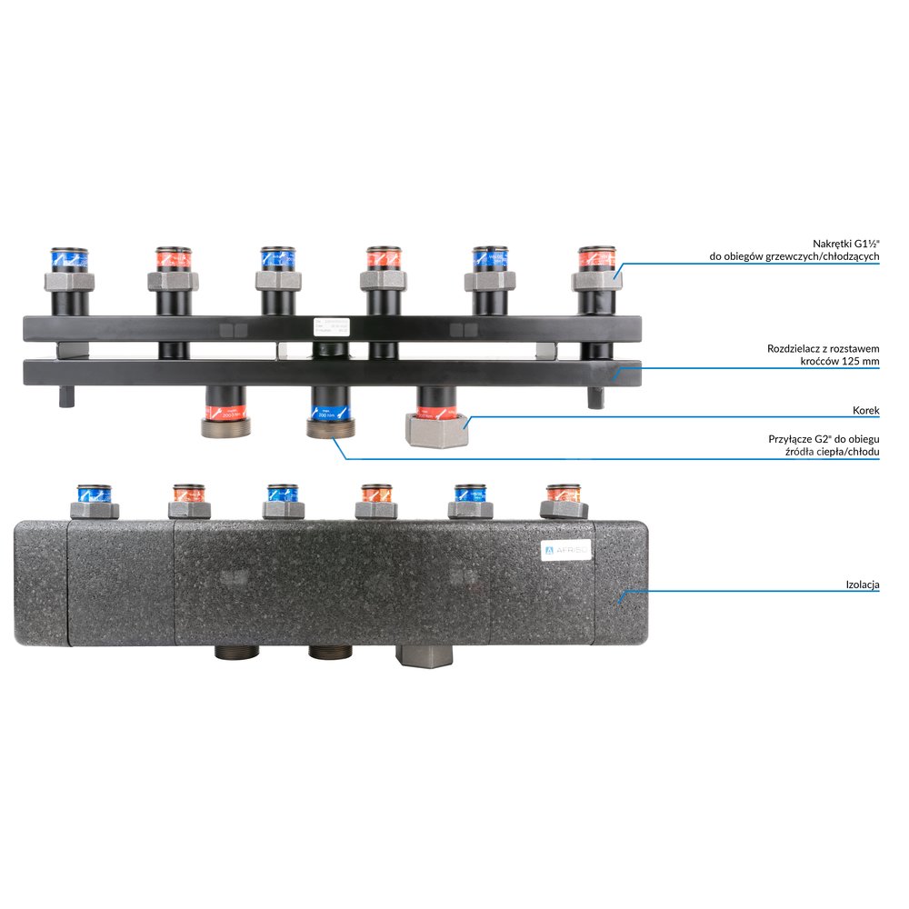 Rozdzielacz do instalacji c.o. AFRISO KSV 125-3 GZ 2'', 3-obieg. Nakrętka 1 1/2'', max. 160 kW