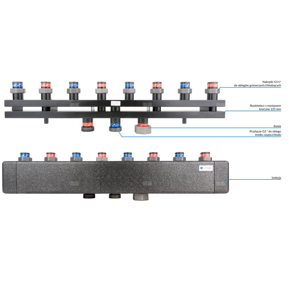 Rozdzielacz do instalacji c.o. AFRISO KSV 125-4 GZ 2'', 4-obieg. Nakrętka 1 1/2'', max. 160 kW