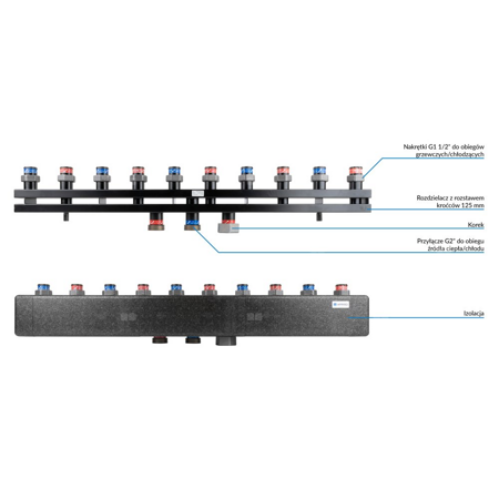 Rozdzielacz do instalacji c.o. AFRISO KSV 125-5 GZ 2'', 5-obieg. Nakrętka 1 1/2'', max. 160 kW