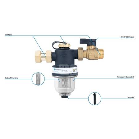 Separator AFRISO ADS 110, do C.O., 3 bar / 90'C, 3/4'' (GW), z wkładem magnesowymInstalacje i źródła ciepła