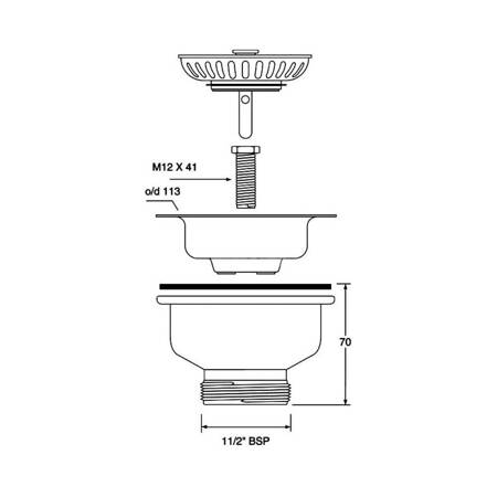 Spust zlewozmywakowy 11/2"x113mm z sitkiem wyciąganym ze stali nierdzewnej