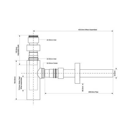 Syfon umywalkowy butelkowy DEKORACYJNY 11/4"x32 bez spustu STAL SZCZOTKOWANA